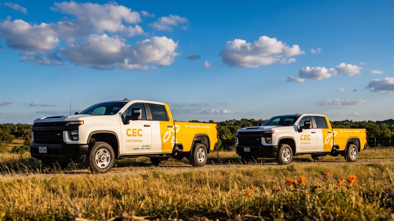 The same pickups wrapped in fleet graphics